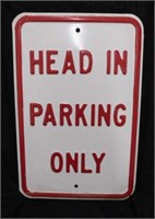 Retired Head In Parking embossed metal road sign,