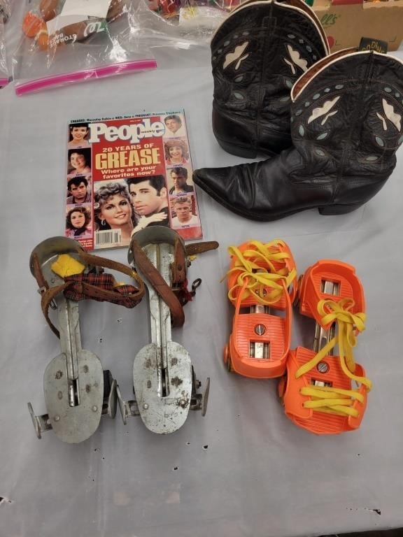 Vintage Adjustable Roller Skates and Cowboy Boots