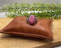 .925 Sterling Silver and Druzy Pink Stone Ring,