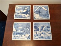 4 Currier and Ives Style Ceramic Coasters