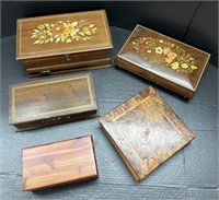 (F) Mixed Lot of Antique Jewelry Boxes. Wood
