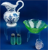 Vintage Depression Glass & Porcelain Pitcher