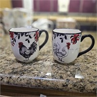 Cracker Barrel Stoneware Country Rooster Mugs