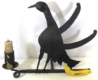 Hand-Made Folky Iron Plate Bird Candle Holder