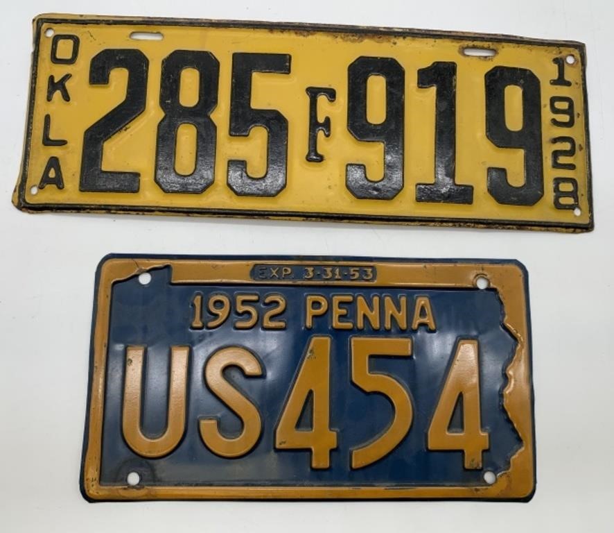 1953 PA & 1928 OK license plates