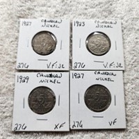 1923 Canadian Nickels 1923 VF,1927 VF,1927 VF,1929