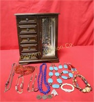 Jewelry Box w/ Contents: Necklaces, Bracelets,