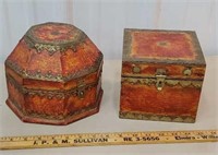 2 wooden boxes with brass trim all the way