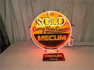 "Mecum" Lighted Sign (signed), Tag (see descr)