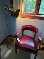 Vtg Office Armed Chair & Brass Lamp (Broken)