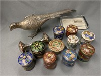 Cloisonne' Trinket Boxes with Silverplate Pheasant