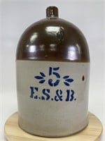 5 Gallon Two-tone E. S. & B. PA Stoneware Jug
