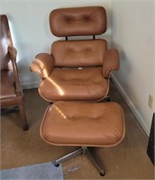 Eames STyle Brown Leather Chair Ottoman