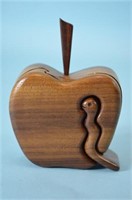 Vintage Wooden Apple/Worm Puzzle Trinket Box