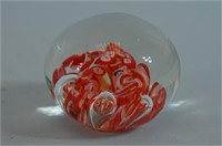 Glass Paperweight with Red/White Flower Design