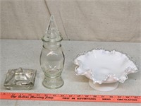 Vntg Fenton silvercrest and apothecary jar lot