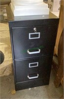 Black two drawer file cabinet with key measures