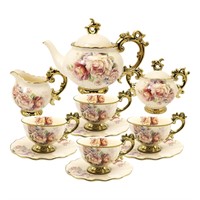 fanquare 15 Pieces British Porcelain Tea Set, Flor