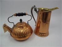 Lot (2) Copper Pitcher & Tea Pot