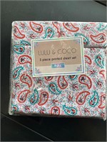 New Lulu & Coco 3pc Full Size Paisley Sheet Set
