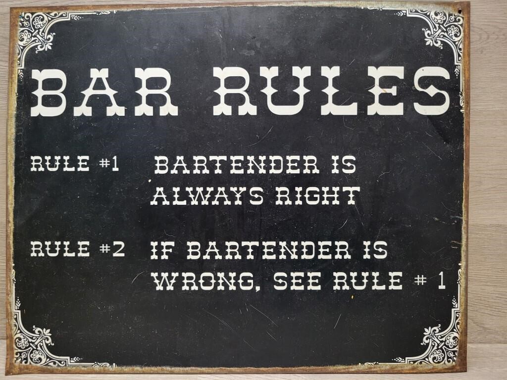 Bar Rules Metal Sign 15"×12"