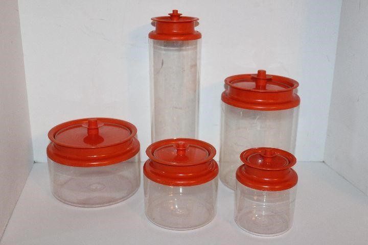 Tupperware Harvest Orange Push Button Lid Jar Canister Container Lot  Vintage