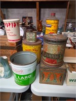 group of old advertising tins
