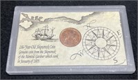 Display w/ 1808 10 Cash Genuine Shipwreck Coin