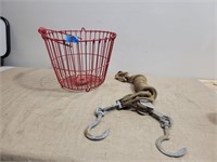 Vintage Fruit/Egg Basket and Vintage Hanging Hooks