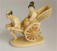 Antique Hand Carved Ivory Rickshaw Figurine