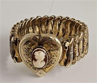 Gold Filled Shell Cameo  Heart Stretch Bracelet