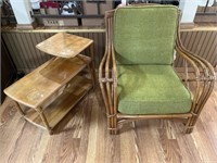 Wooden Celadon Green Lounge Chair w/ Side Table