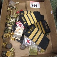 BOX OF MILITARY BUTTONS, BADGES ETC