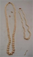 (2) Genuine pearl necklaces and a pair of pearl