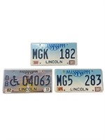 Lot of 3 Lincoln Co. Mississippi License Plates