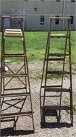 Two Wood Ladders and Cabinet with Contents.