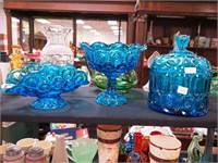 Three blue Moon & Star serving pieces: 7 3/4"