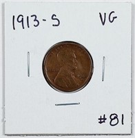1913-S  Lincoln Cent   VG