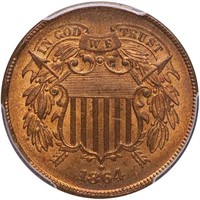 2C 1864 LARGE MOTTO. PCGS MS66 RB CAC