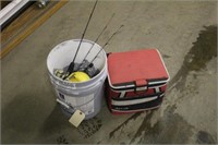 Bucket Of ice Fishing Items & Cooler