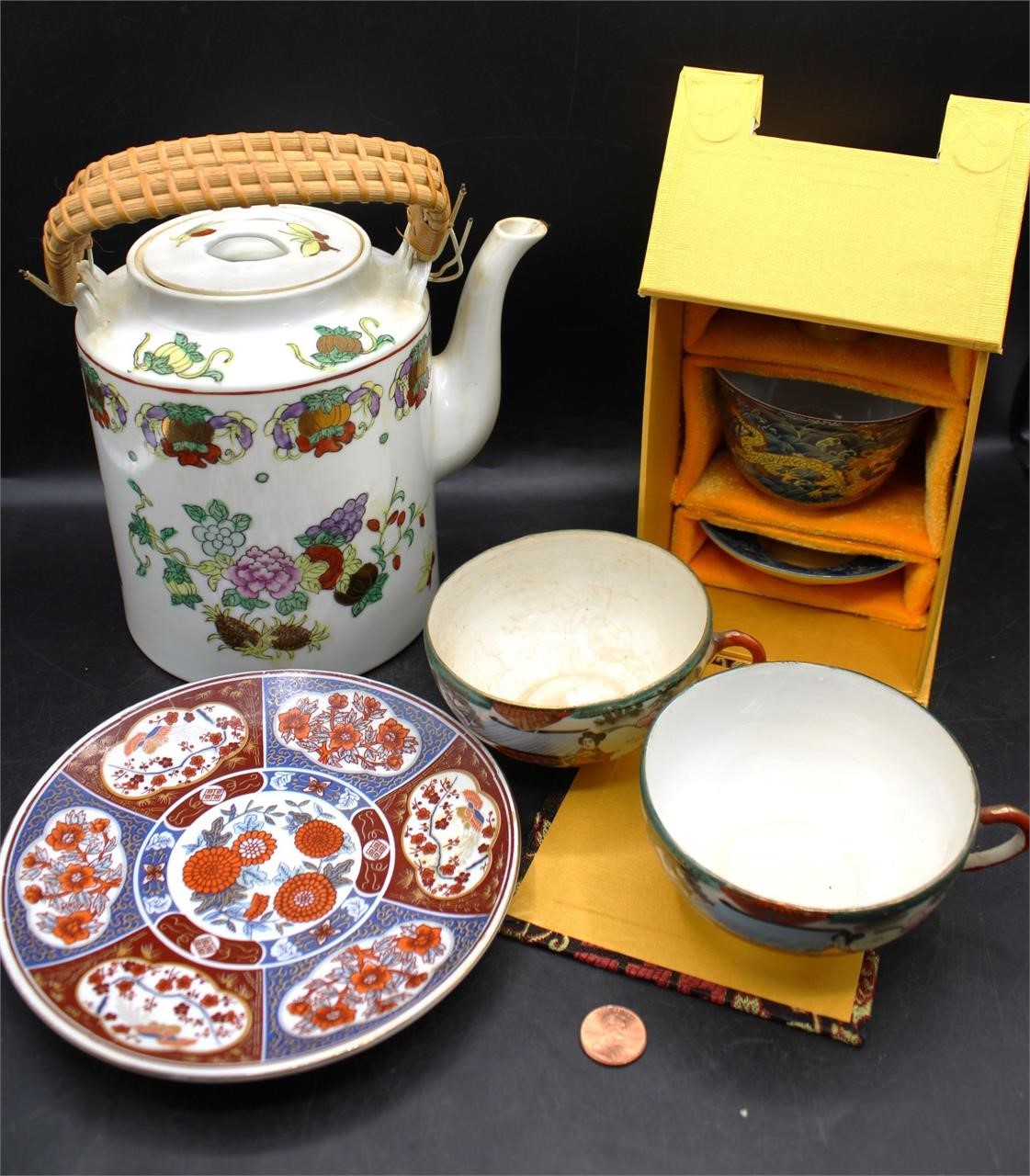 Vtg. Japanese Imari Plate, Teapot, Tea Cups+++