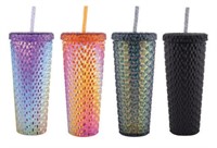 26oz Plastic Tumbler w/ Straw, Multi Color, 4ct