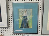 INK AND PASTEL ORIGINAL NUN WITH WHITE DOVES