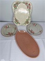 Lot of 4 Pink Rose Floral Platters Saucers Dishes