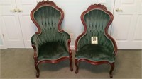 Pair of Lady & Gent Rose Carved Victoria Chairs