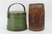 Treenware Vessel and Painted Firkin