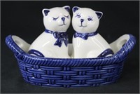 Blue & White Cats w/Basket Salt & Pepper Shakers