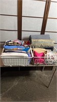 2 Metal baskets of assorted fabric pieces