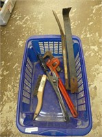 BASKET: PIPE WRENCH, NAIL PULLERS, ETC.