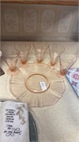6 Piece of Pink Depression Glasses and Dish